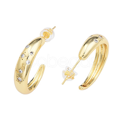 Cubic Zirconia Moon and Star Half Hoop Earrings EJEW-N011-70-1