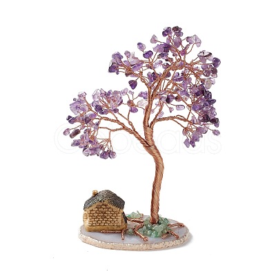 Natural Amethyst & Green Aventurine Tree Display Decoration DJEW-G027-04RG-01-1