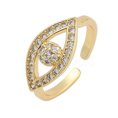 Rack Plating Brass Micro Pave Clear Cubic Zirconia Cuff Finger Rings for Women RJEW-M028-72G-1