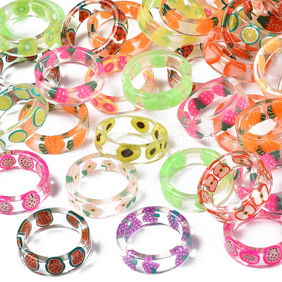 Transparent Resin Fruit Finger Ring for Women RJEW-T022-030-1