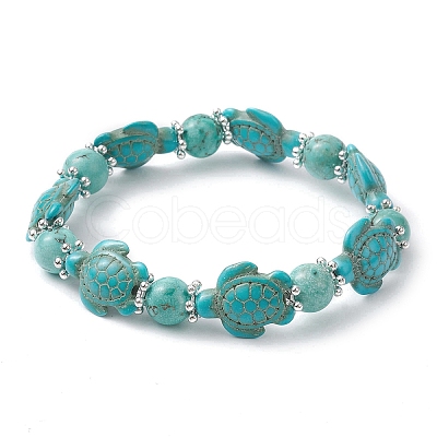 Synthetic Turquoise Tortoise Beaded Stretch Bracelets BJEW-TA00455-01-1