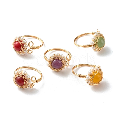 Natural Mixed Gemstone Finger Rings for Girl Women RJEW-TA00012-1