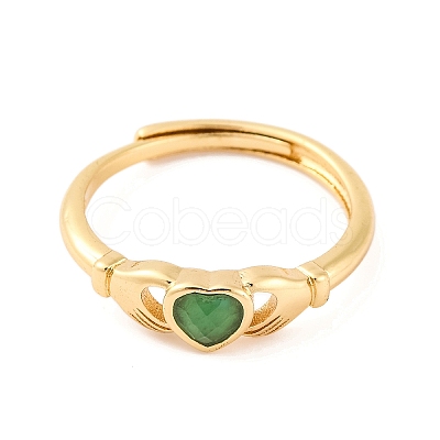 Hand with Heart Natural Mixed Stone Adjustable Rings RJEW-Q817-06G-1