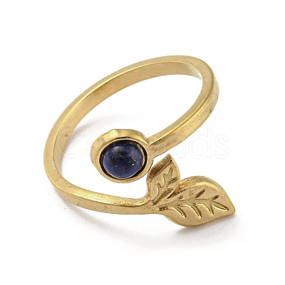 304 Stainless Steel with Natural Lapis Lazuli Ring RJEW-Z031-01G-01-1