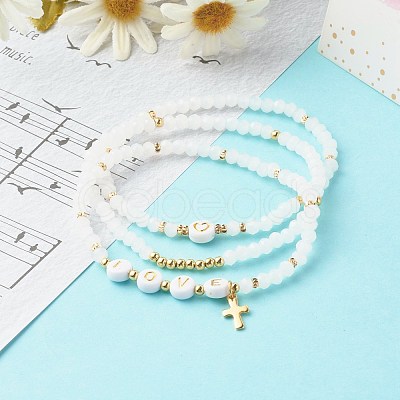 Glass Beads Stretch Bracelets Sets BJEW-JB06575-02-1