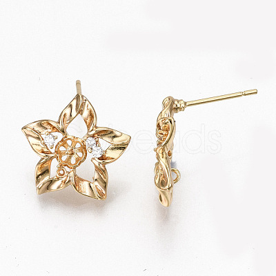 Hollow Brass Micro Pave Clear Cubic Zirconia Stud Earring Findings KK-R117-059-NF-1