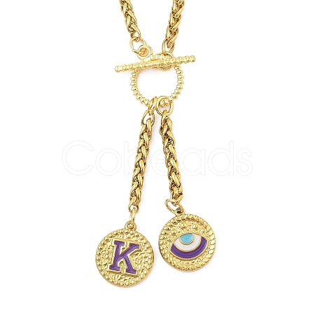 Ion Plating(IP) 304 Stainless Steel Purple Enamel Letter & Eye Pendant Wheat Chain Necklaces STAS-Z102-01G-K-1