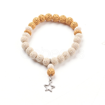 Natural Lava Rock Beads Stretch Charm Bracelets BJEW-E376-01E-1