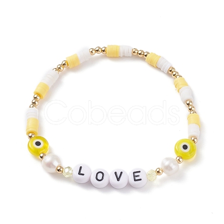 Love Word Acrylic & Heishi Polymer Clay Beaded Stretch Bracelets BJEW-TA00069-03-1