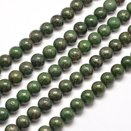 Round Natural Pyrite Beads Strands G-I127-6mm-01-1