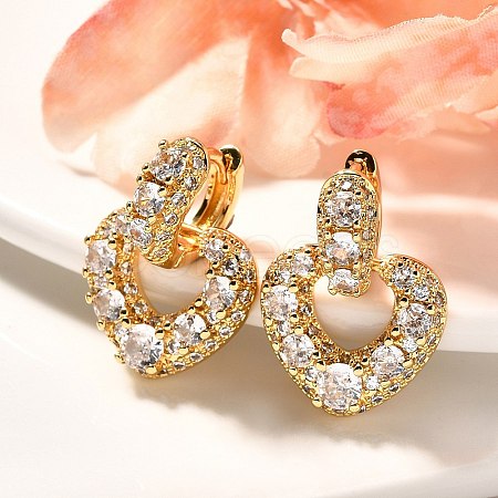 Rack Plating Heart Brass Micro Pave Clear Cubic Zirconia Hoop Earring for Women EJEW-C125-01G-1