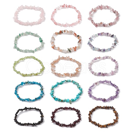 Natural & Synthetic Mixed Gemstone Chips Beaded Stretch Bracelets for Women BJEW-JB10046-1