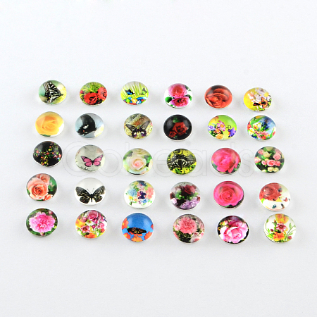 Half Round/Dome Flower Pattern Glass Flatback Cabochons for DIY Projects GGLA-Q037-8mm-17-1