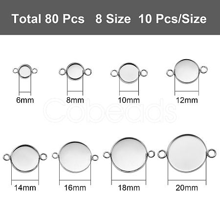 80 Pcs 8 Styles 304 Stainless Steel Cabochon Connector Settings STAS-SZ0001-41P-1