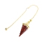 Resin Pointed Dowsing Pendulums, with Natural Red Jasper Chips Inside and Brass Findings, Faceted Cone, 240mm