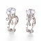 Brass Clip-on Earring Findings, with Clear Cubic Zirconia and Loop, Platinum, 17x6x9mm, Hole: 1.2mm