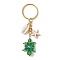 Tortoise Glass Seed Beaded Keychain, with Starfish Synthetic Turquoise and Natural Cowrie Shell Beads, Lime Green, 8.5cm