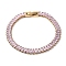 Ion Plating(IP) 304 Stainlessa Steel Pave Pink Cubic Zirconia Rectangle Link Chain Bracelets for Women, Tennis Bracelets, Golden, 7-1/8 inch(18.1cm)