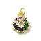 Real 18K Gold Plated Brass Pave Cubic Zirconia Pendants, with Jump Rings, Flower, Colorful, 13.5x10.5x3mm, Hole: 3mm