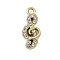 Alloy Rhinestone Pendants, UV Plated, Musical Note, Light Gold, 18x7.5x3mm, Hole: 1.8mm