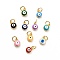 Rack Plating Brass Enamel Charms, with Jump Rings, Cadmium Free & Lead Free, Real 18K Gold Plated, Flat Round with Evil Eye, Mixed Color, 8x6x4mm, Hole: 3mm