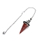 Resin Pointed Dowsing Pendulums, with Natural Red Jasper Chips Inside and Brass Findings, Faceted Cone, 240mm