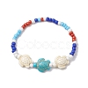 Summer Beach Turtle Synthetic Turquoise & Pearl Bracelet Sets BJEW-JB10347-02-3