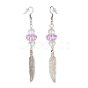 Feather with Round Beads Long Dangle Earrings for Girl Women EJEW-JE04681-05-3