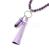 Natural Amethyst Bullet & Tassel Pendant Necklace with Mixed Gemstone Beaded Chains NJEW-E585-02C-4