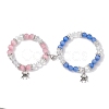 2Pcs 10mm Round Blue Cat Eye & Pink Cat Eye & Faceted Glass Beaded Stretch Bracelet Sets for Lover BJEW-JB10325-01-1