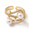 Cubic Zirconia Chunky Open Cuff Ring with Imitation Pearl RJEW-H101-20G-1