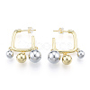 Two Tone Brass Round Ball Dangle Stud Earrings EJEW-N011-111-3