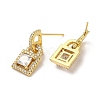Rack Plating Brass Padlock Dangle Stud Earrings with Cubic Zirconia EJEW-D061-56G-2
