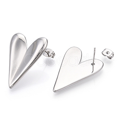 Heart Brass Stud Earrings for Women EJEW-F311-02P-1