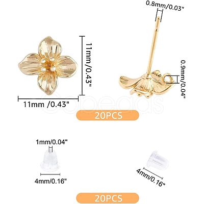 SUPERFINDINGS 20Pcs Brass Stud Earring Findings KK-FH0004-63-1