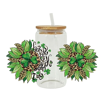 Saint Patrick's Day Theme PET Clear Film Green Shamrock Rub on Transfer Stickers for Glass Cups PW-WG24181-03-1