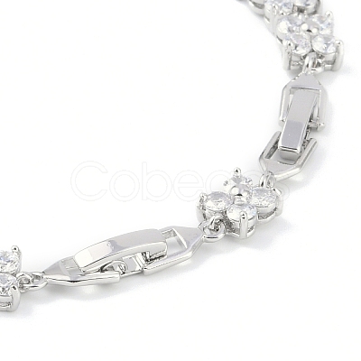 Noble Gift Ideas for Lady Platinum Tone Brass Micro Pave Cubic Zirconia CZ Flower Link Chain Bracelets BJEW-L472-01-1-1