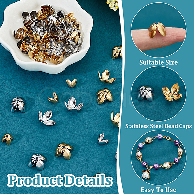 Unicraftale 80Pcs 4 Style 304 Stainless Steel Bead Caps STAS-UN0045-92-1