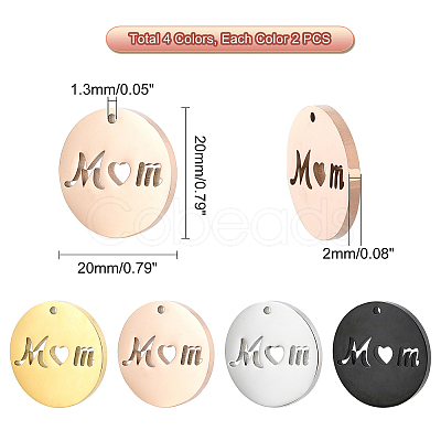 PandaHall Elite 8Pcs 4 Colors Mother's Day Ion Plating(IP) 304 Stainless Steel Pendants STAS-PH0003-95-1