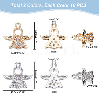 PandaHall Elite 20Pcs 2 Colors Rack Plating Brass Micro Pave Clear Cubic Zirconia Charms KK-PH0009-43-1