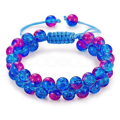 Sparkling Round Glass Braided Bead Bracelet BJEW-SW00082-15-1