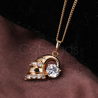 Exquisite Conch Shape Brass Cubic Zirconia Pendant Necklaces NJEW-EE0001-17G-1