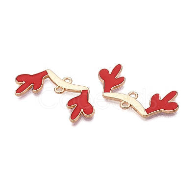 Christmas Theme Alloy Red Enamel Deer Horn Connector Charms PALLOY-T020-27KCG-1