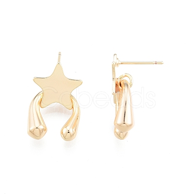 Brass Meteor Star Stud Earrings for Women EJEW-G322-11G-1