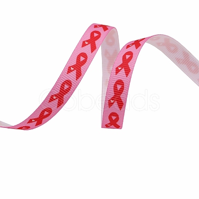 4.5M Printed Polyester Pink Ribbon Grosgrain Ribbon PW-WG95337-03-1