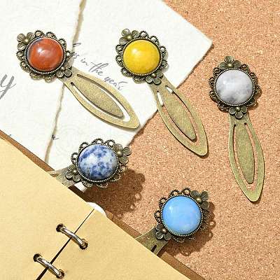 Mixed Natural & Synthetic Round Gemsotne Bookmarks AJEW-JK00283-03-1