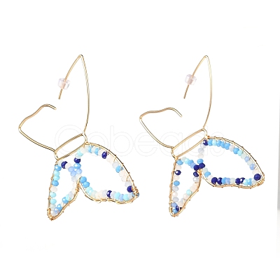 Butterfly Glass Beads Dangle Earrings for Girl Women EJEW-JE04657-1