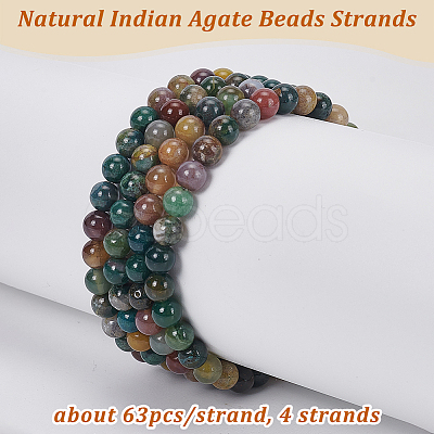 Olycraft 4 Strands Natural Indian Agate Beads Strands G-OC0005-16A-1