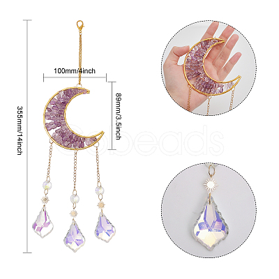 Hanging Moon Sun Catcher with Teardrop Glass Prisms for Windows HJEW-PH01733-01-1