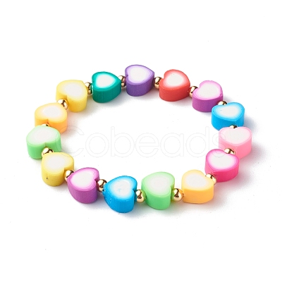 Handmade Polymer Clay Heart Beads Stretch Bracelets BJEW-JB06560-02-1